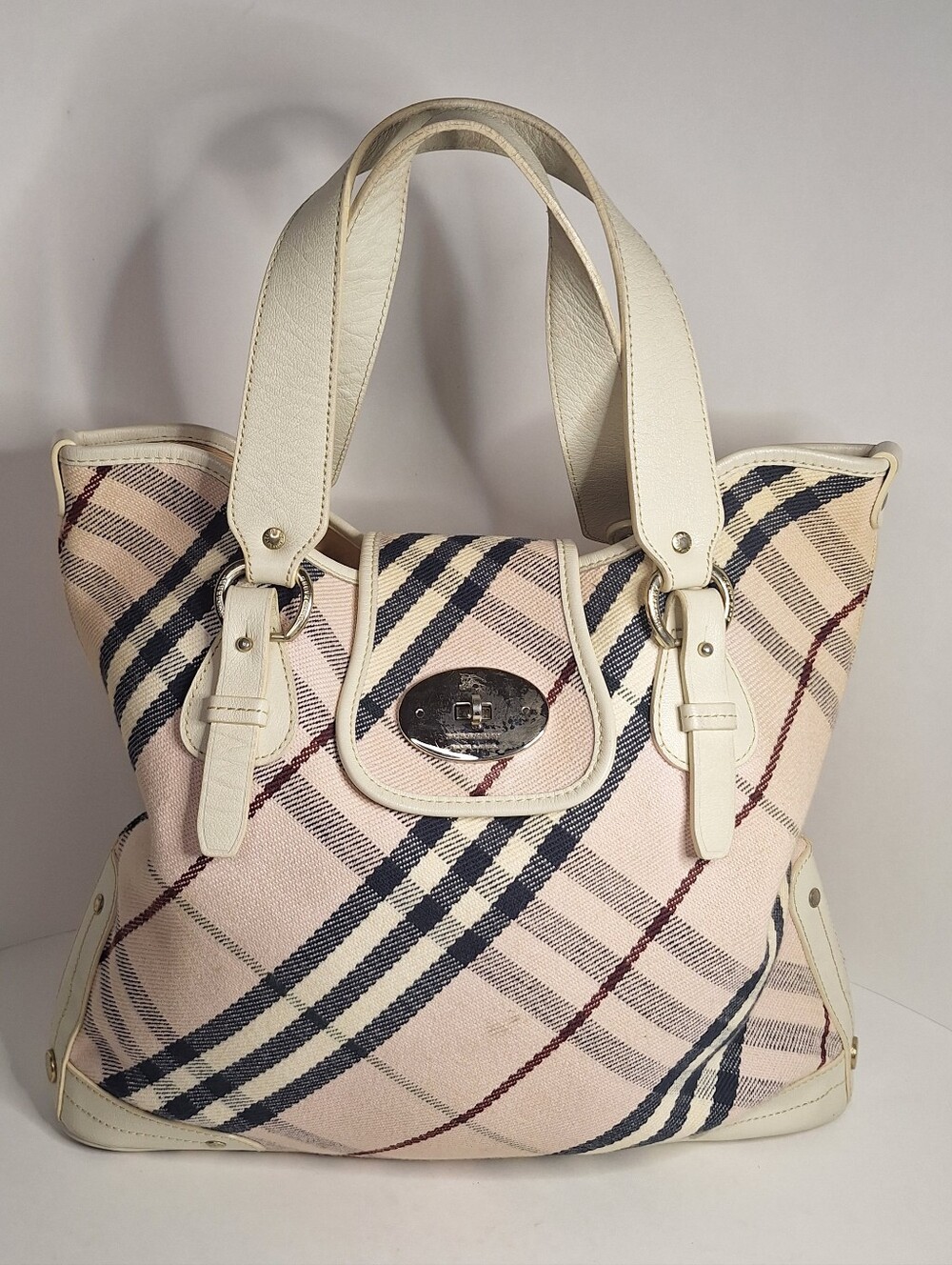 Burberry Blue Label Limited Edition Pink Cream Nova Check Tote Bag Canvas Auth
